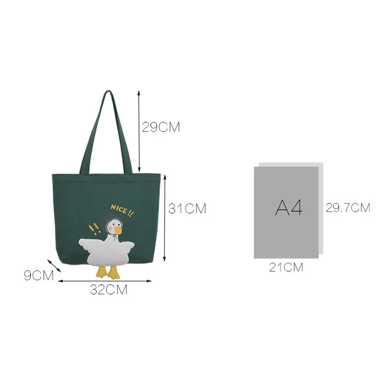 Ins Duck Embroidery Canvas Tote Bag 2022 New Soft Large Shoulder Work Bags Handbag for Women And Girl Shopping Bags