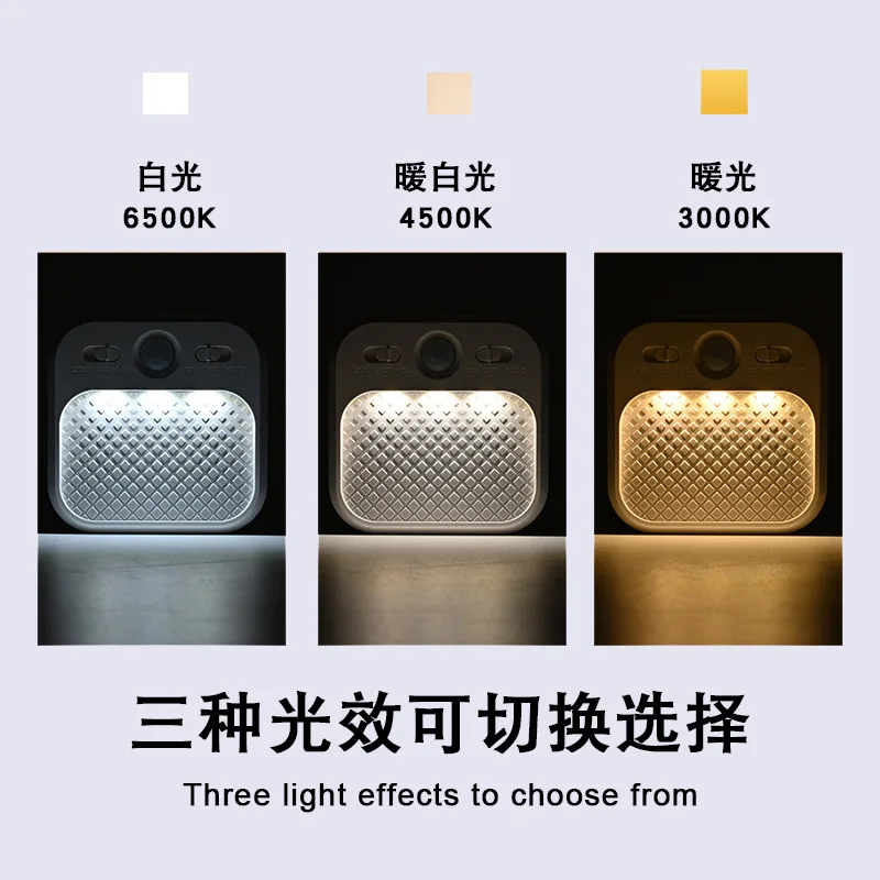 Lampu Malam Tiga Warna Persegi dengan Sensor Tubuh Manusia Cerdas dan Pengisian Daya Magnetis untuk Lampu LED Kabinet Lorong Tangga