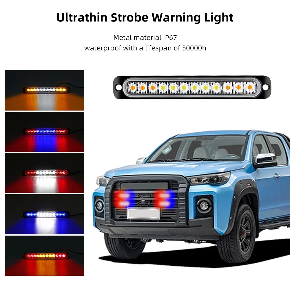 12 LED Strobe Warning Light Strobe Grille Flashing Always on Traffic Light bar Car Beacon Lamp Amber White 12V 24V for Truck