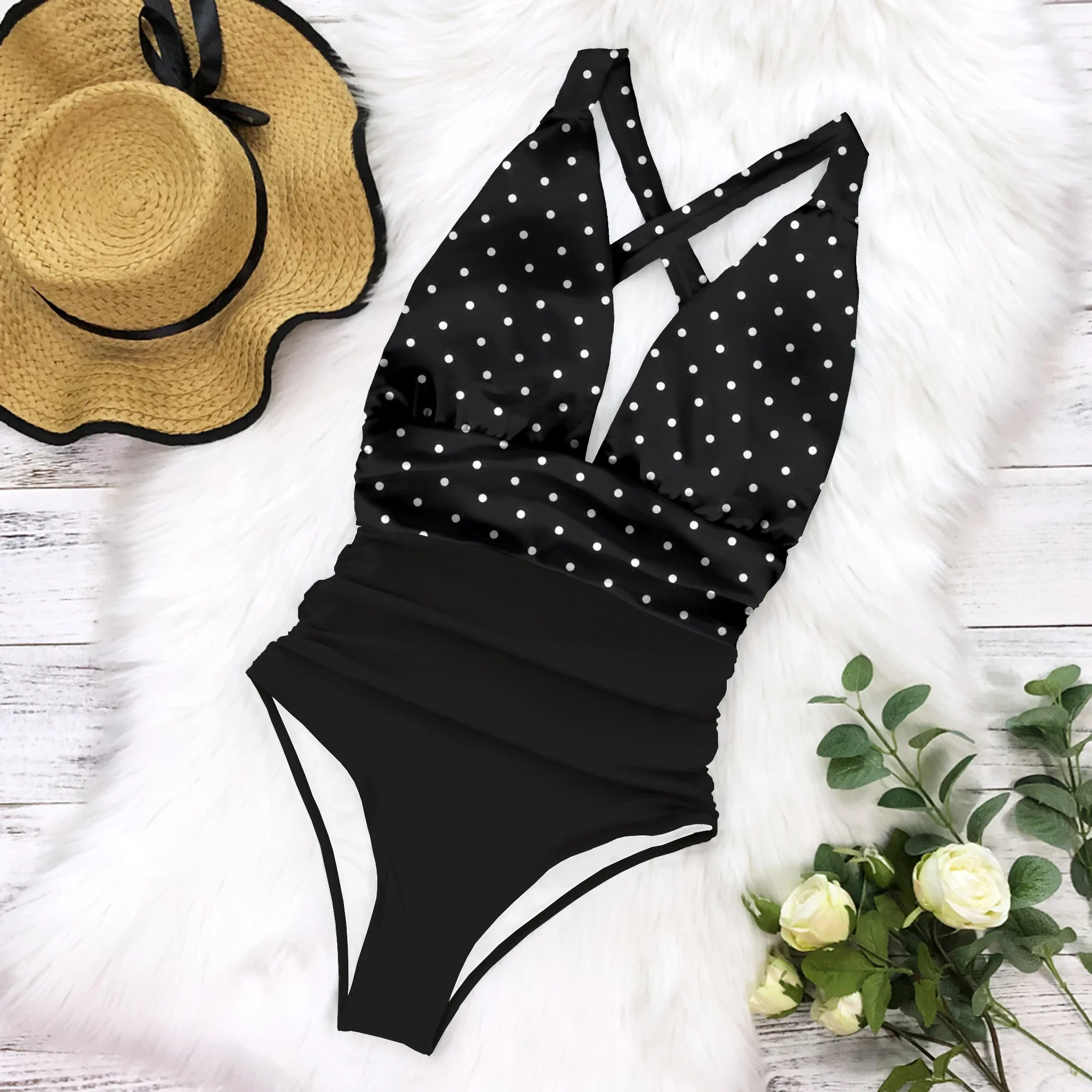 ชุดว่ายน้ำวันพีซเซ็กซี่สำหรับผู้หญิง ชุดว่ายน้ำแบบดันทรง โมโนกินี ชุดว่ายน้ำแต่งระบาย ชุดบอดี้สูทลายดอกไม้ ชุดชายหาด ชุดว่ายน้ำผู้หญิง