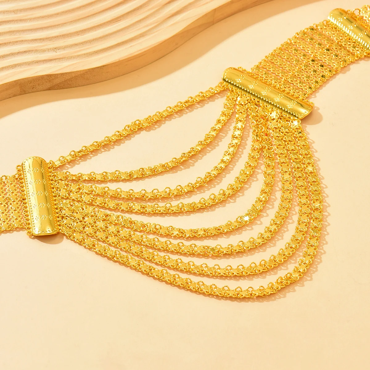 Middle Eastern Style Multi-Layer Tassel Gold Belt, Geometric Plate Splicing, Wedding Waist Chain image 4
