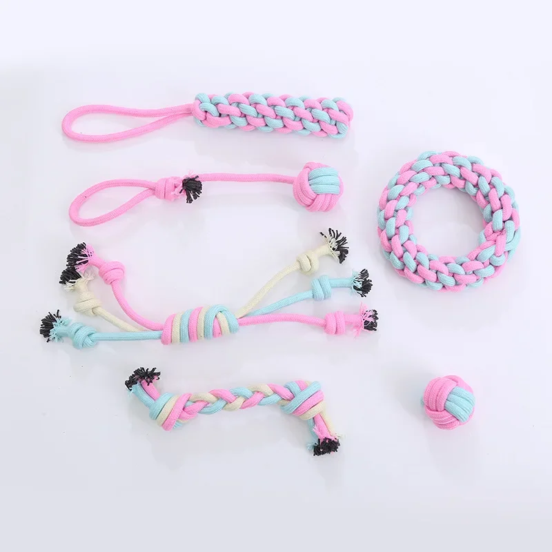 Dog Toys Macaron Colored Cotton Rope Durable For Biting Grinding Teeth Playing With Pet Toys