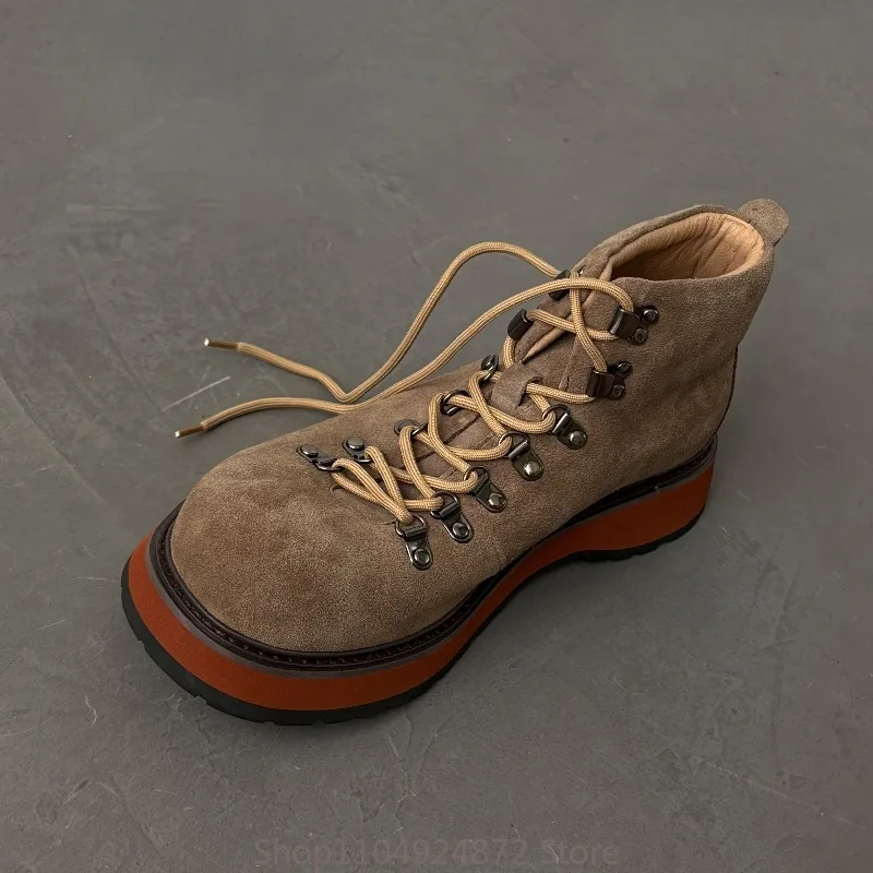 Japanese Thick Sole Genuine Leather Outdoor Ankle Boots Men Autumn Workwear High Top Shoes Vintage Desert Boots view 3