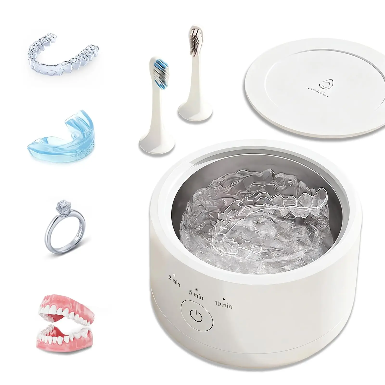 Máquina limpiadora de retenedores ultrasónico, 200ML 50kH, para dentaduras postizas, protectores bucales, tirantes, alineadores, cepillo de dientes, joyería, 3 modos