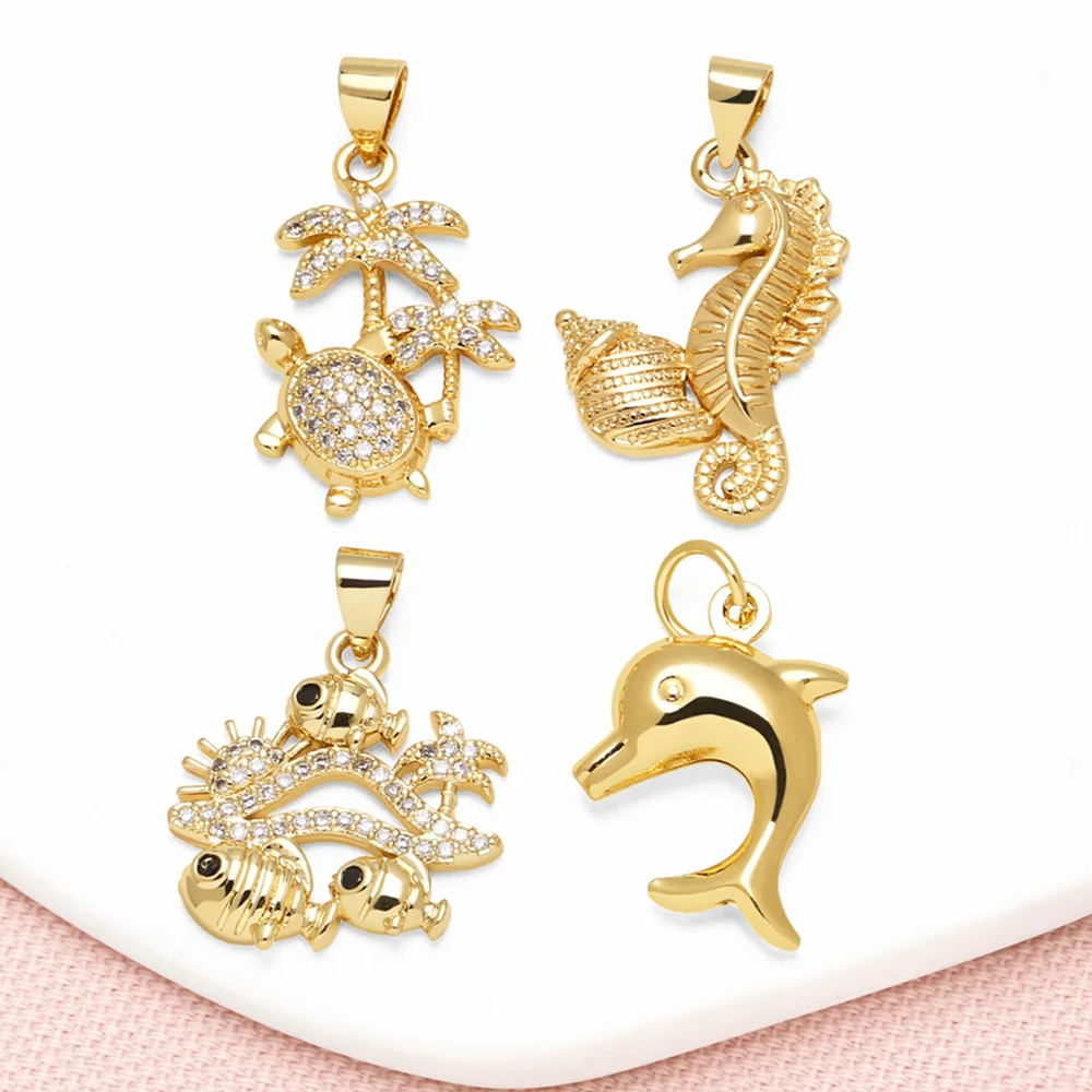 OCESRIO colgante de tortuga de la suerte de playa de cristal blanco para collar cobre chapado en oro ballena caballito de mar suministros de joyería pdta913