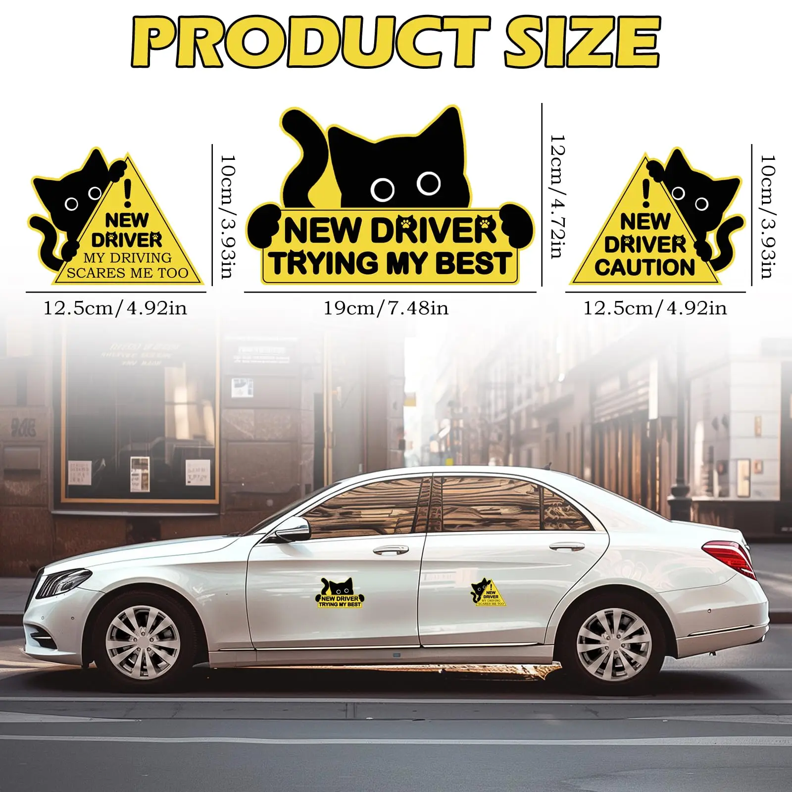 3Pcs Black Cat Funny New Driver Magnets Please Be Patient Safety Warning Student Driver Car Magnet Decals For Auto Bumper Window