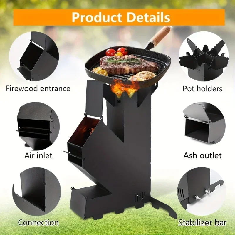 New Outdoor Fishing Cookout Rocket  Wood Stove Portable Picnic Home Wood Stove for Winter Heating Wood-burning Stove