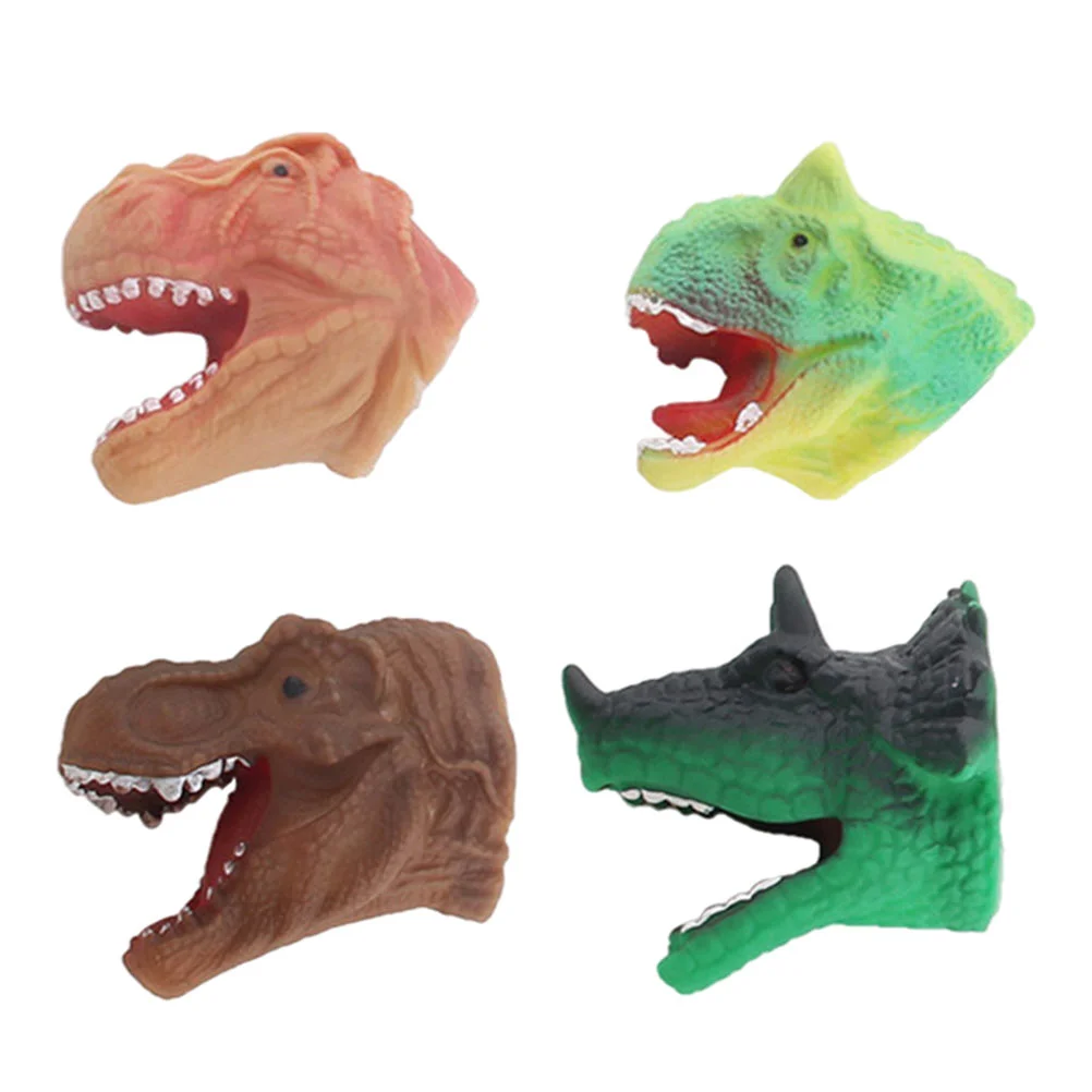 4 Pcs Dinosaur Hand Puppet Compact Toys Head Finger Smooth Edges Kid Plastic Mini Puppets Children's