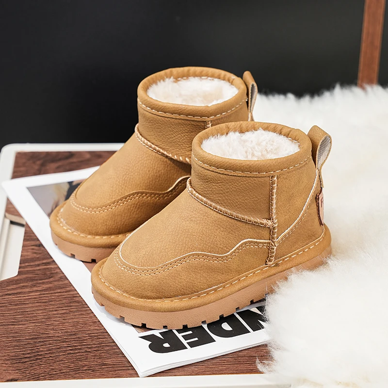 الأطفال حذاء من الجلد أصابع مستديرة الاطفال أحذية بوت قصيرة مع الفراء السميك 2025 شتاء جديد بنين بنات أطفال الأحذية الجلدية تنوعا لينة #3