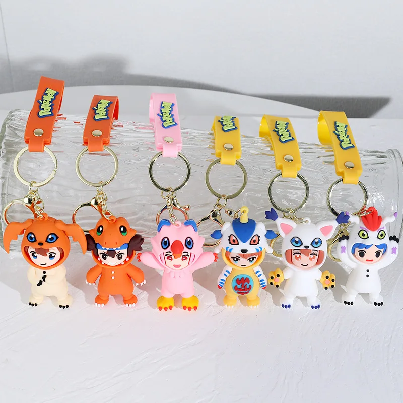 Cartoon Anime Digimon Adventure PVC Car Bag Keychain Kids Toys Keyring Pendant Collectible Ornament For Couple Children's Gift