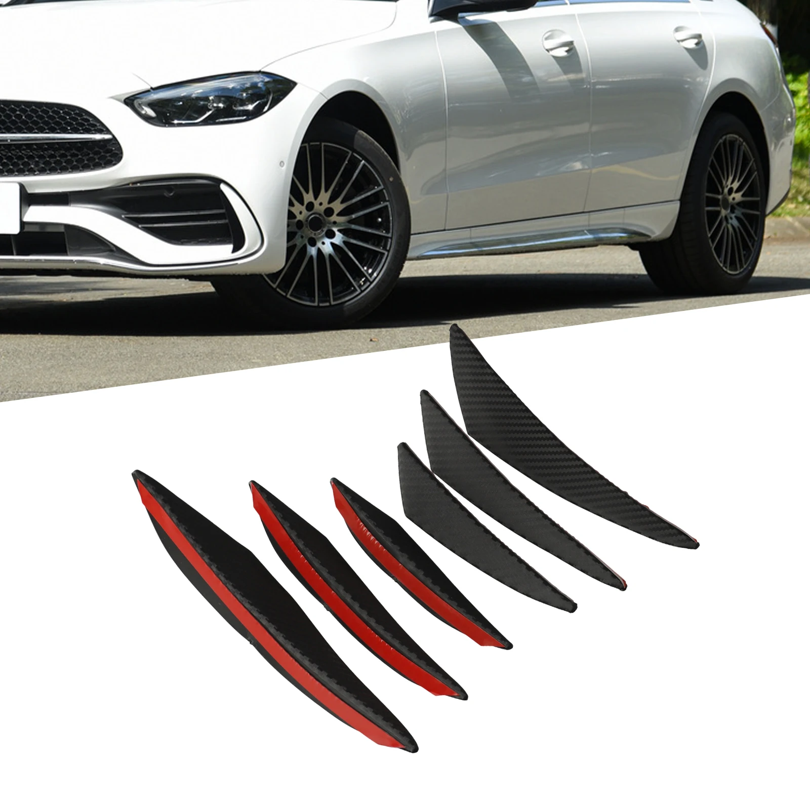 

6Pcs Car Front Bumper Lip Splitter Fins Body Spoiler Canards Carbon Fibe Bumper Strip Universal Car Decal Sticker Accessories