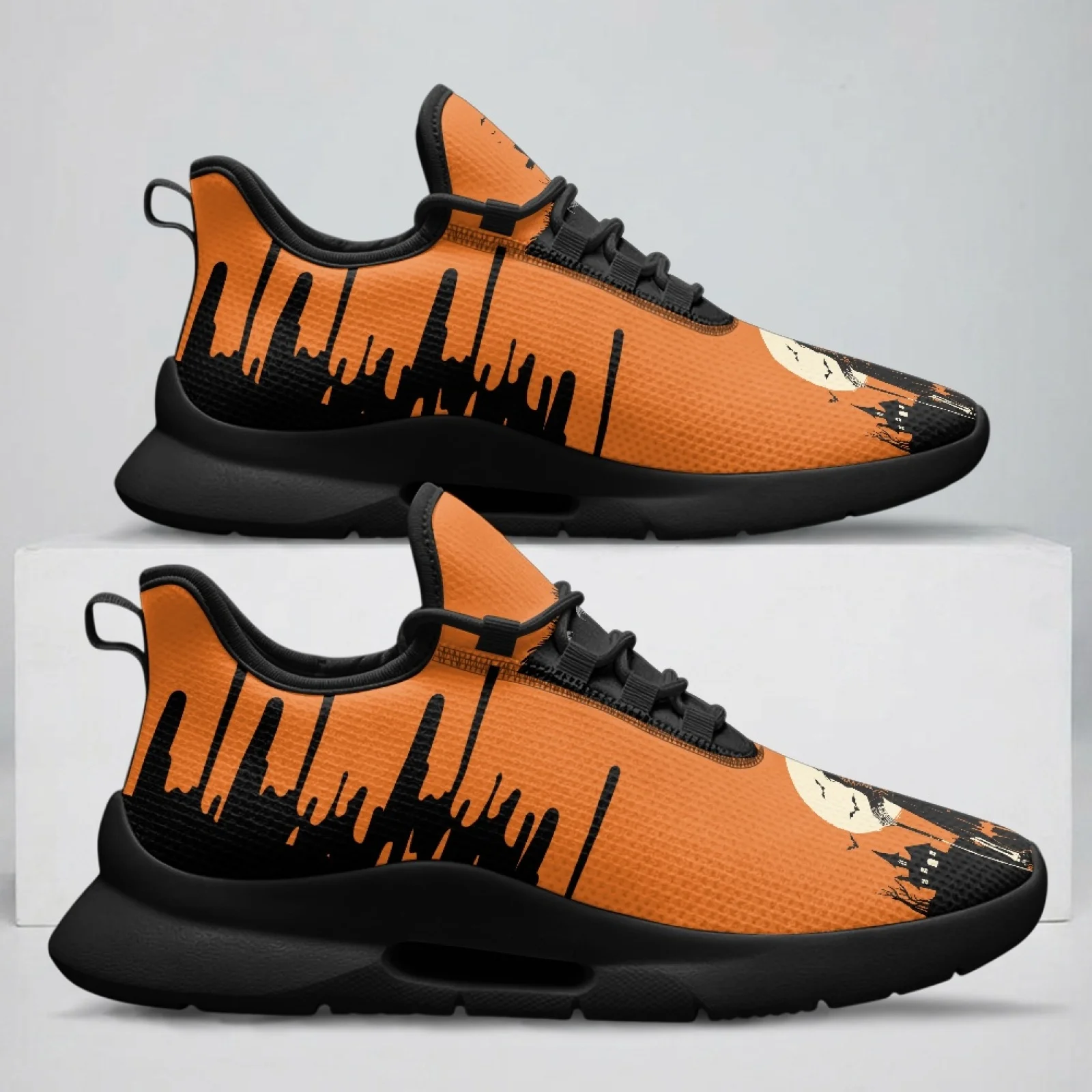 PENSTROLL Halloween Light Sports Shoes with Spooky Castle Print, Mesh & EVA Sneakers for Men, Casual Shoes for Travel and Office