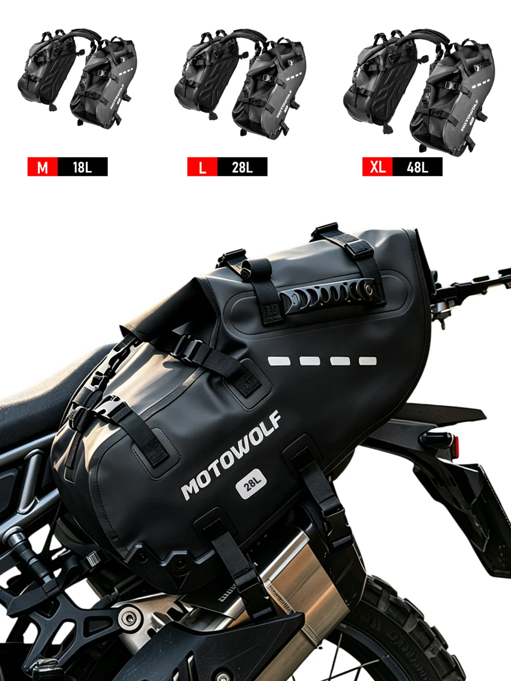 New Motorcycle Bag 100%Waterproof 18L/28L/48L Large Capacity 2 Pcs Universal Fit Motorcycle Pannier Bag Saddle Side Bags