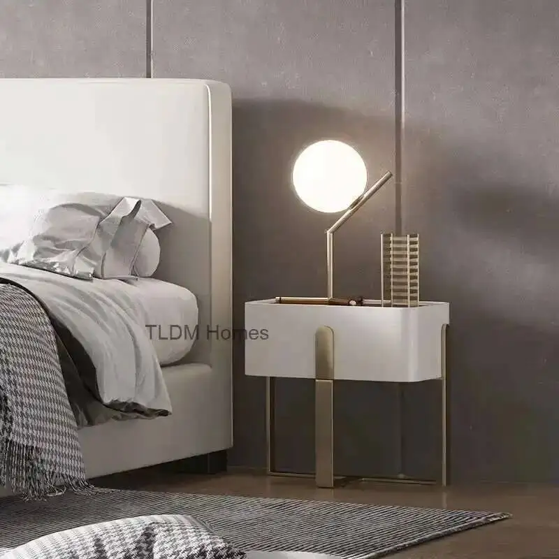 

Modern Minimalist Table Bedroom Nightstand Bedside Luxury Solid Wood Bedside Cabinet Italian Storage Cabinets Home Locker q