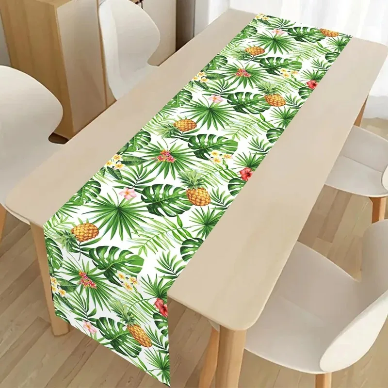 Summer Tropical Fruit Table Runner Wrinkle‑Resistant Pineapple Palm Print For Beach Themed Party Table Decoration