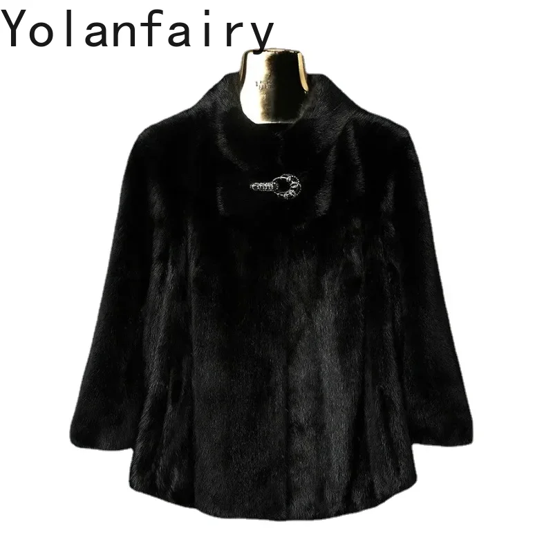 

YOLANFAIRY пальто из натурального норкового меха, женская двусторонняя шуба из натурального меха, толстая теплая верхняя одежда, Chaqueta Invierno Mujer 8859MF340