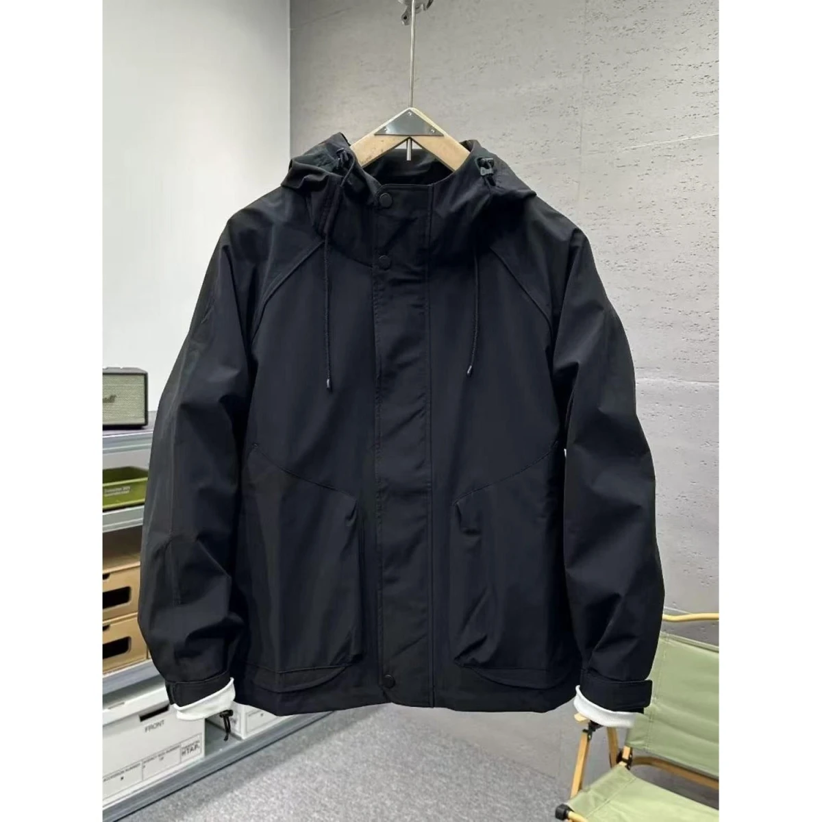 

Мужская куртка свободного кроя с капюшоном, однотонная, универсальная, простая, в стиле рабочей одежды, осенне-зимняя, новинка, модный бренд, повседневное пальто