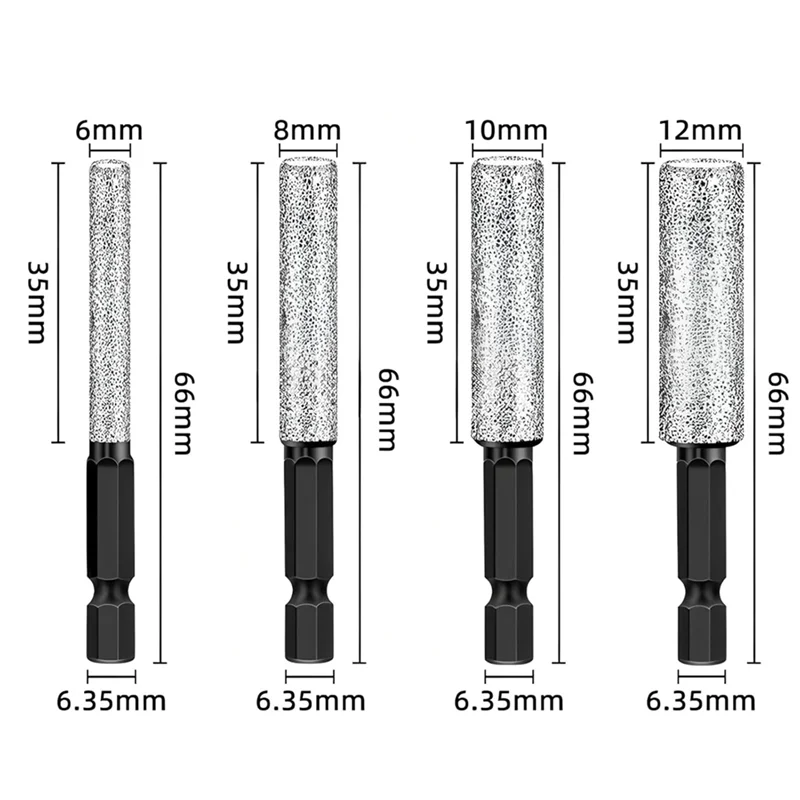 A84E-10-Pack Set di punte diamantate a secco da 12 mm per granito, piastrelle, vetro, marmo, mattoni, pietra - gambo esagonale 1/4