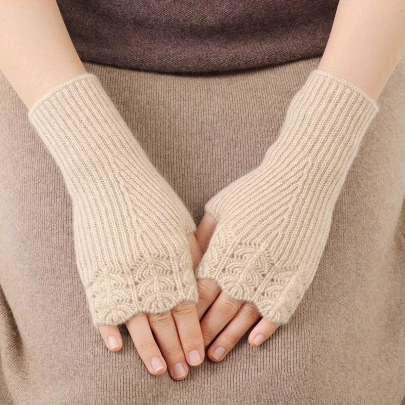 Winter Women Cable Knit Fingerless Gloves, Soft Warm Half Finger Knitted Mittens, Typing Working Office Hand Warm Gloves