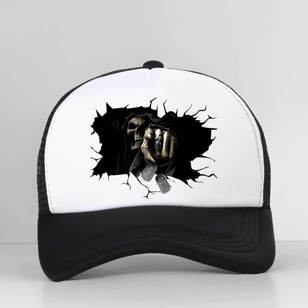 

Cool Halloween Horror Skull Is Coming Baseball Cap Outdoor Casual Adjustable Breathable Summer Mesh Trucker Hat