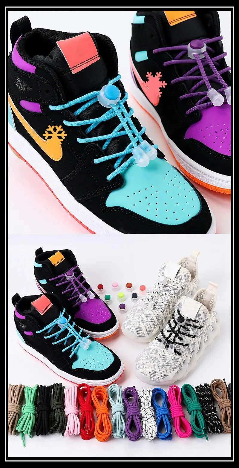 1 Paar bunte Schnürsenkel mit Federverschluss, ohne Schnürsenkel, runde elastische Schnürsenkel für Sneaker, Schnürsenkel ohne Binden, für Kinder und Erwachsene, schnelle Schnürsenkel. – Detail 6
