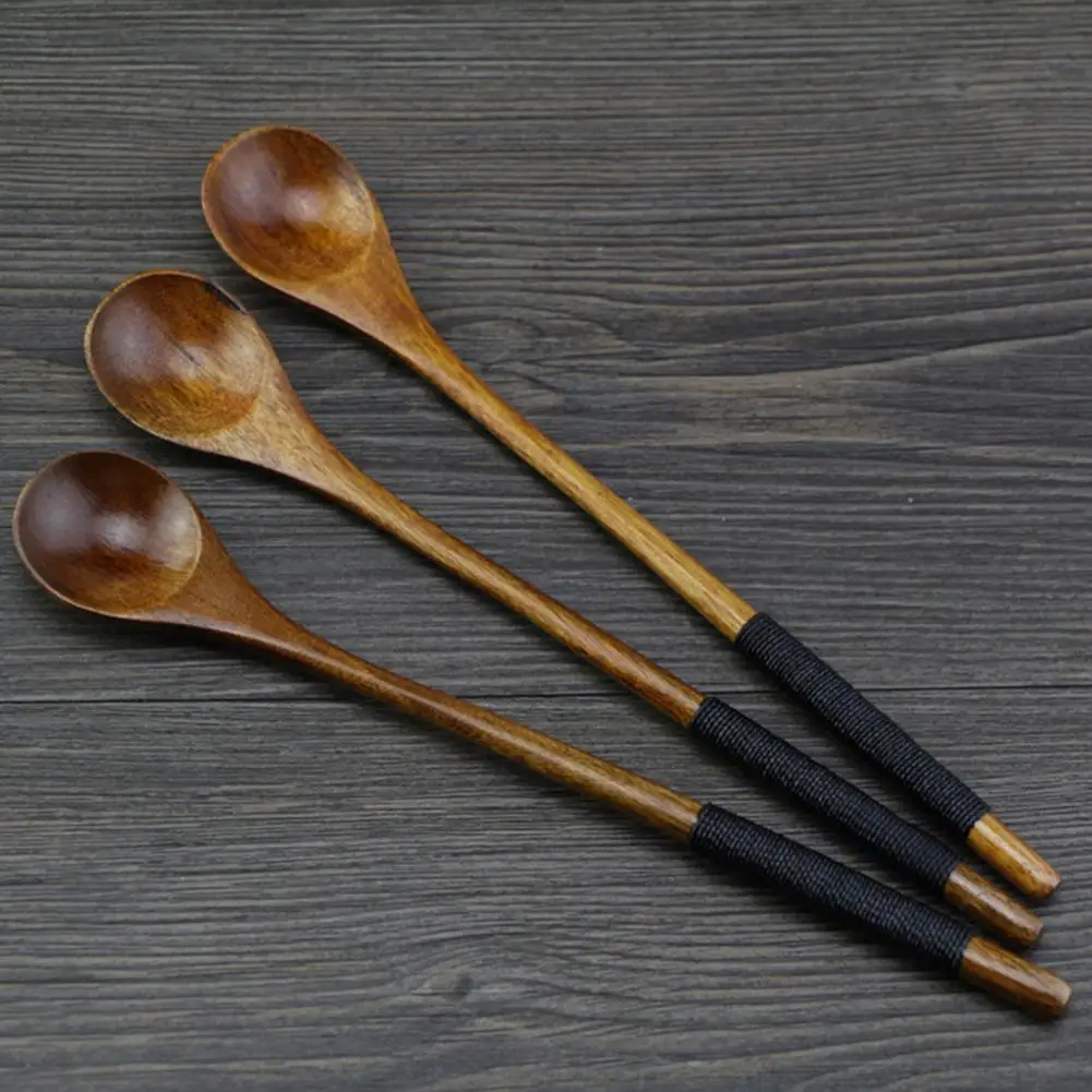 Wire Wrapped Handle Wooden Spoon Japanese Style Handmade Stirring Spoon Sushi Chinese Food Tie Line Teaspoon Kitchen Soup Scoop