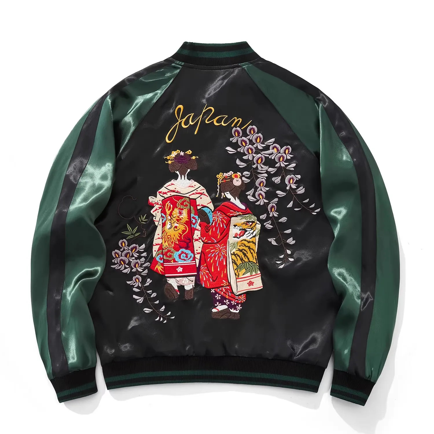 Vintage Men Boys High Street Heavy Work Dragon Japanese Wisteria Tiger Embroidered Original Yokosuka Sukajan Souvenir Jackets