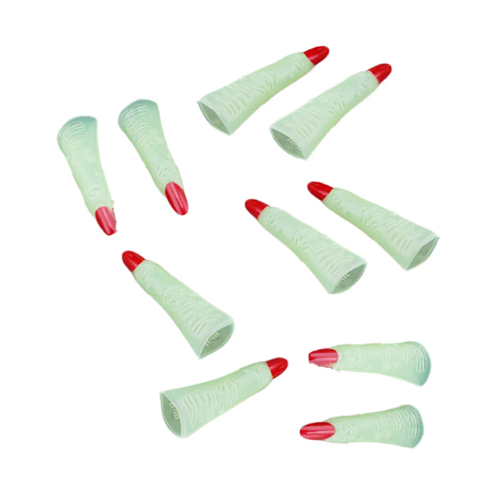 

10PCS Halloween Witch Fingers Fake Nails Luminous Glow-in-the-Dark Spooky Scary Witches Fingers Party Props Costume Fingers