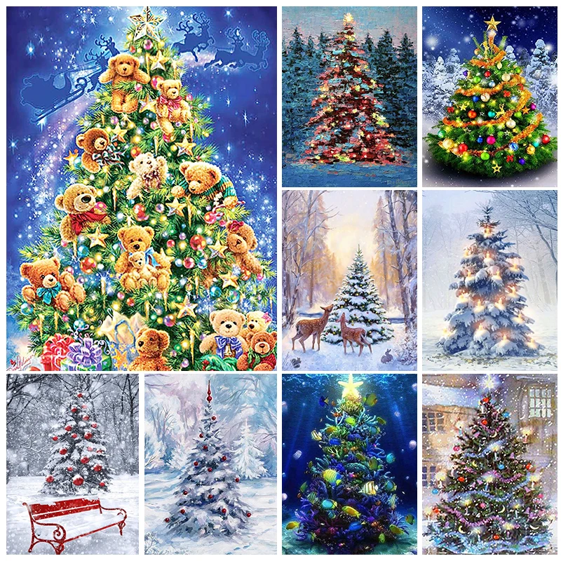 5D Diamond Painting Christmas Tree Snow Scene Full Drill Diamond Mosaic DIY Hand Inlaid Rhinestones Embroidery Home Decor Gift