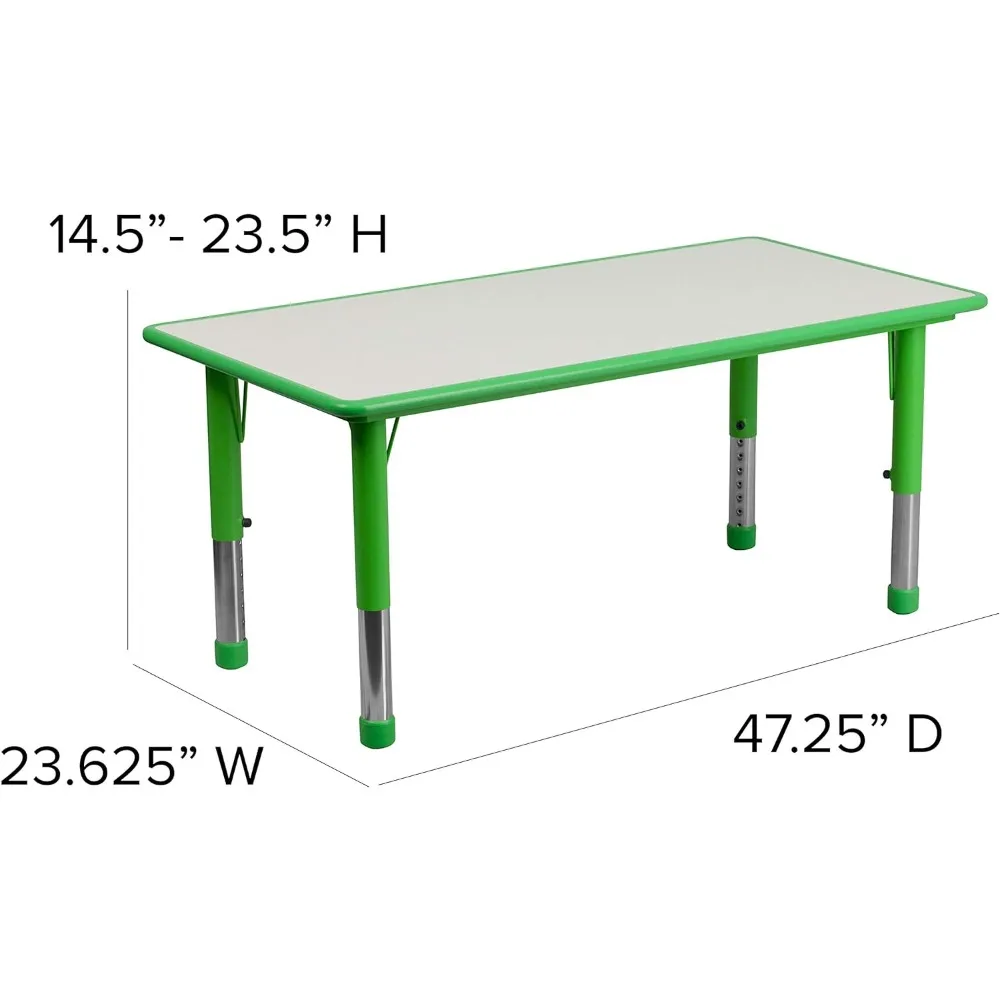 Adjustable Classroom Activity Table with 6 Stackable Chairs, Rectangular Plastic Activity Table for Kids, 23.625" W x 47.25" L,