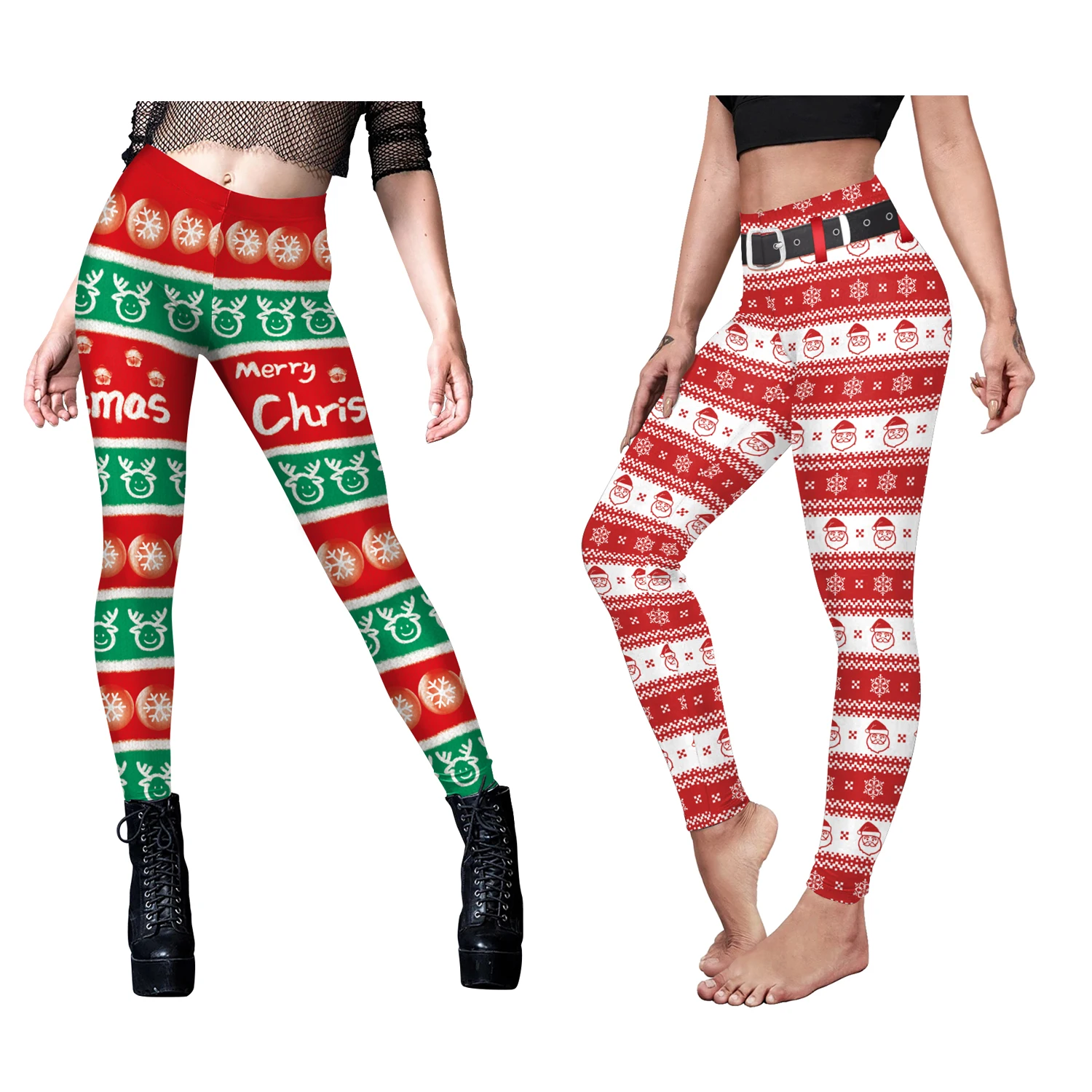 

[You're My Secret] Women Christmas Leggings For Women Fitness Pants Santa Claus Printed Sexy High Waist Skinny Stretch Trousers