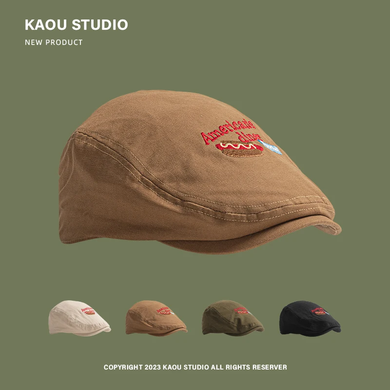 

American retro embroidery versatile anti-wear forward hat men and women street hip-hop hip-hop beret