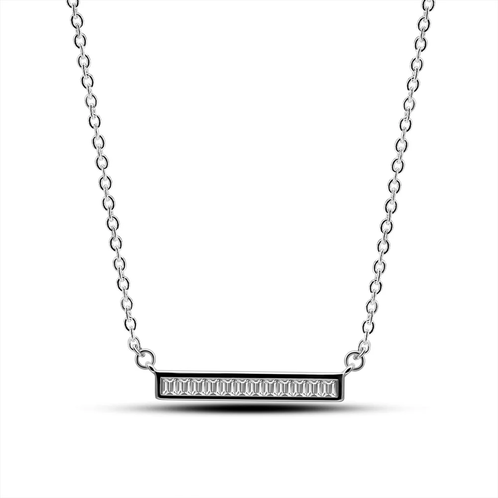 

Delicate 925 Sterling Silver Cube Zirconia Pendant Necklace Women's Horizontal Bar Alphabet Numbers Delicate Jewelry Gift