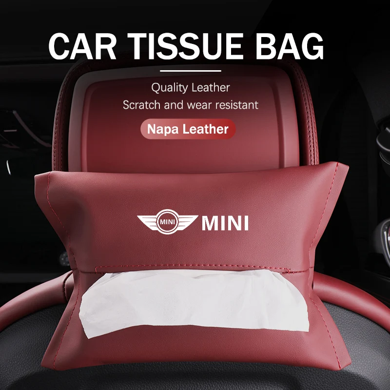 Car Seat Back Paper Hanging Tissue Box Storage Bag Accessories For MINI Cooper One JCW Clubman Countryman R55 R56 F55 F56