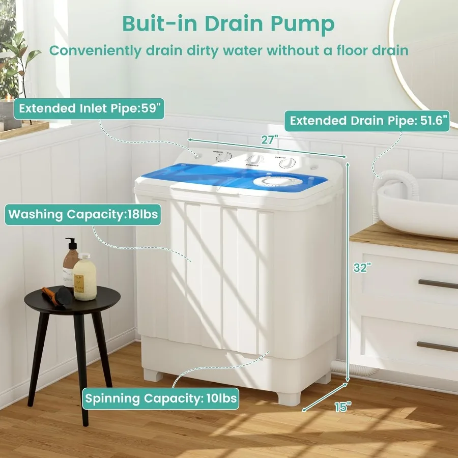 28 Lbs Portable Washing Machine for Apartment RV Dorm Compact Top Load Washer with 18 Lbs Wash Capacity and 10 Lbs Spin Cycle I