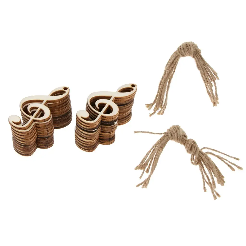 Musical Note Wooden Pendant Rustic Blank Tags with Jute Twine DIY Craft for Christmas Tree