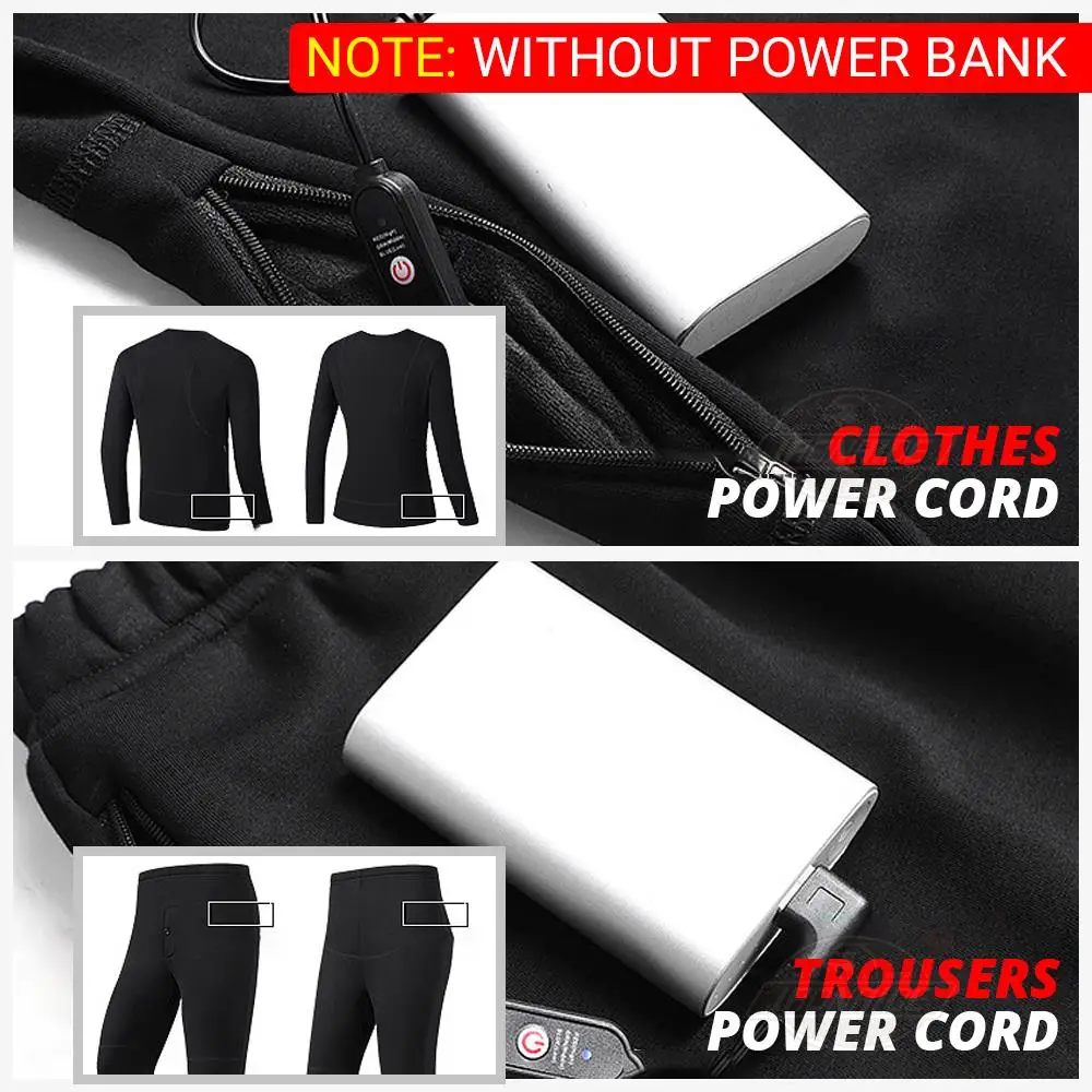 Heated Jacket Winter Men Women Thermal Vest Heated Underwear Ski Suit USB Electric Heating Clothing Fleece Thermal Long Suit