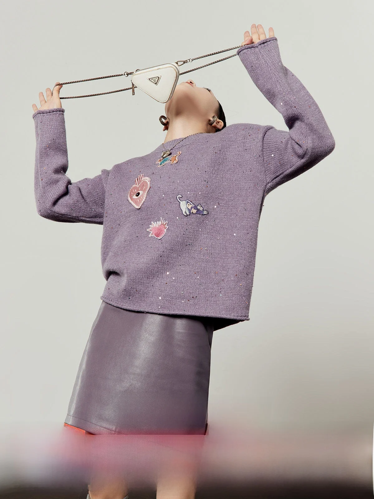 

Purple Knitted Sweater Women's Casual Commute Sle Embroidered Sequin Autumn Winter New Arrival Straight Cut Long Sve Top