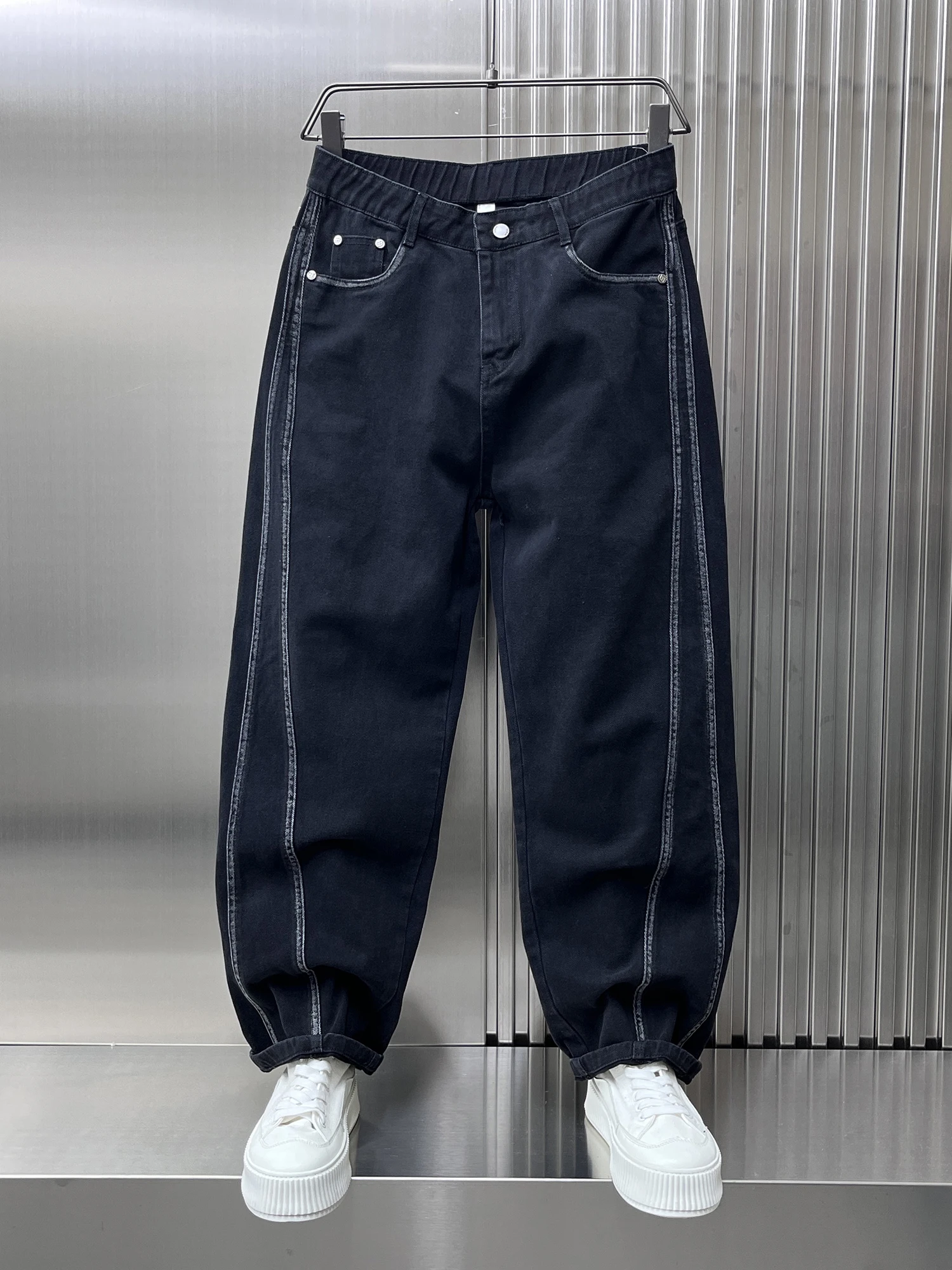 

Джинсы с талией, полосатые свободные прямые брюки, модные корейские брюки Haome, осеннее новое поступление, молодежная повседневная одежда