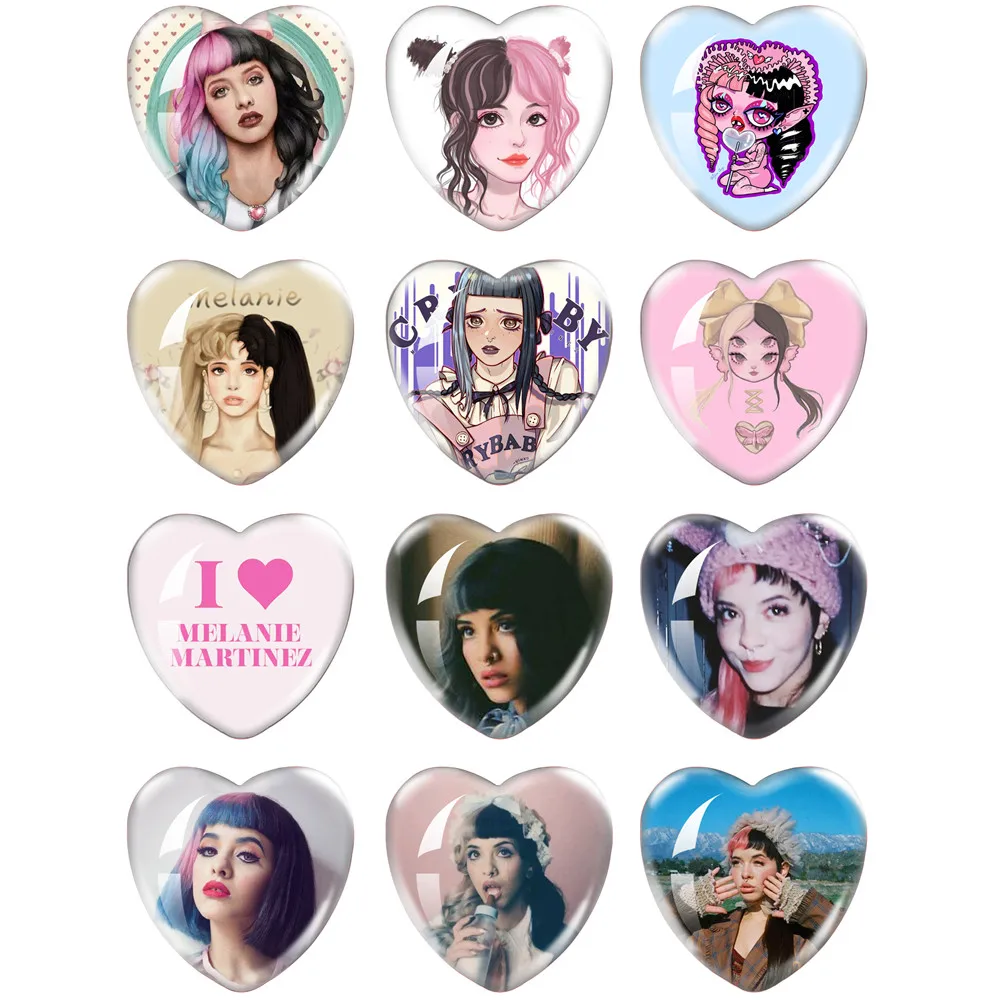 Melanie Martinez Album Cover Crybaby Pattern 12pcs 16mm/18mm/20mm/25mm Photo Glass Cabochon Heart Shape Flat Back Making Finding