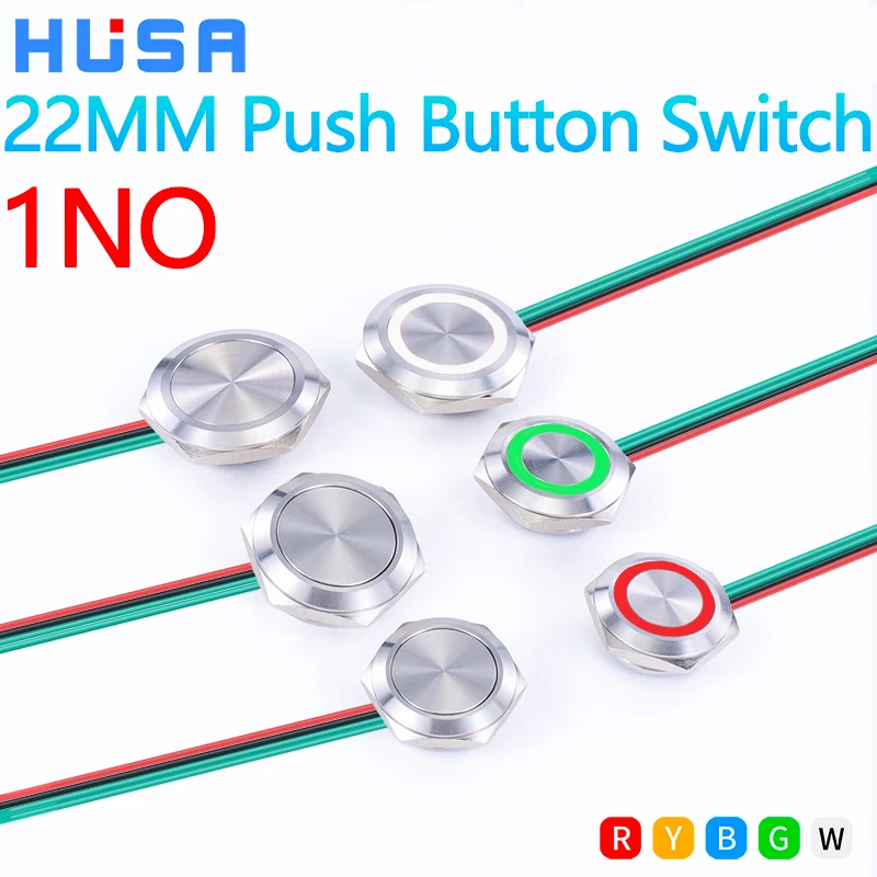 22MM 1NO Strip Line Ultra Short Metal Push Button Switch Self Resetting Micro Stroke Switch Hotel Doorbell Two/Three Color Light