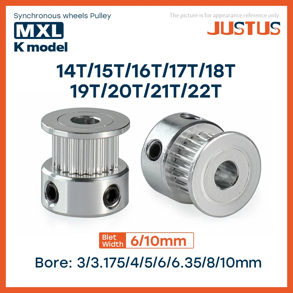 14T/15T/16T/18T/19T/20T/21T/22Teeth MXL Timing Pulley Bore 3/3.175/4/5/6/6.35/8/10mm for 6/10mm Width Belt Used In Linear Pulley