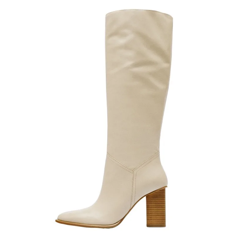 Retro Minimalist Square Head Slimming Cowhide Knee High Boots New Autumn Winter Women's Shopping Fashion Walk Show Long Boots 43