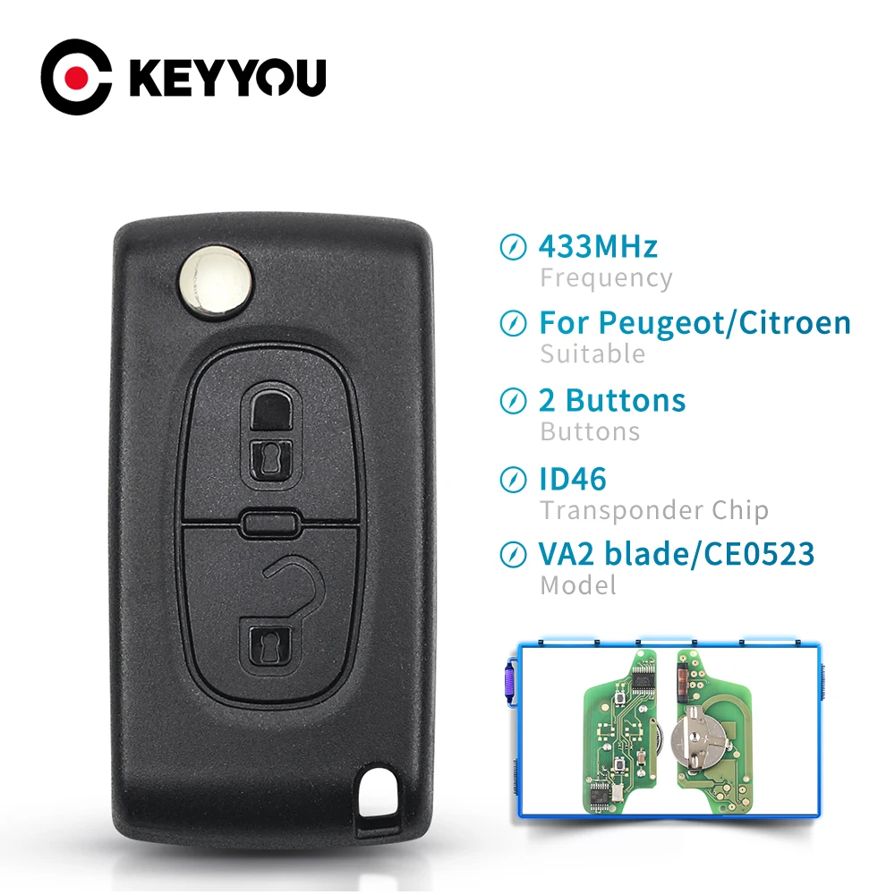 KEYYOU Clé À Distance Flip Clé De Voiture Pliante Pour Peugeot 307 207 107 308 3008 407 407 607 Citroen C2 C3 C4 C5 C6 C8 433MHz ID46 Puce