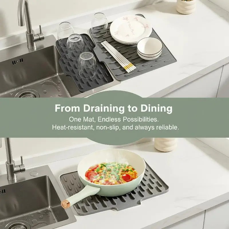 1Pcs Easy To Clean Kitchen Silicone Drain Mat With Built In Drainage Design For Countertops Sinks Fridges