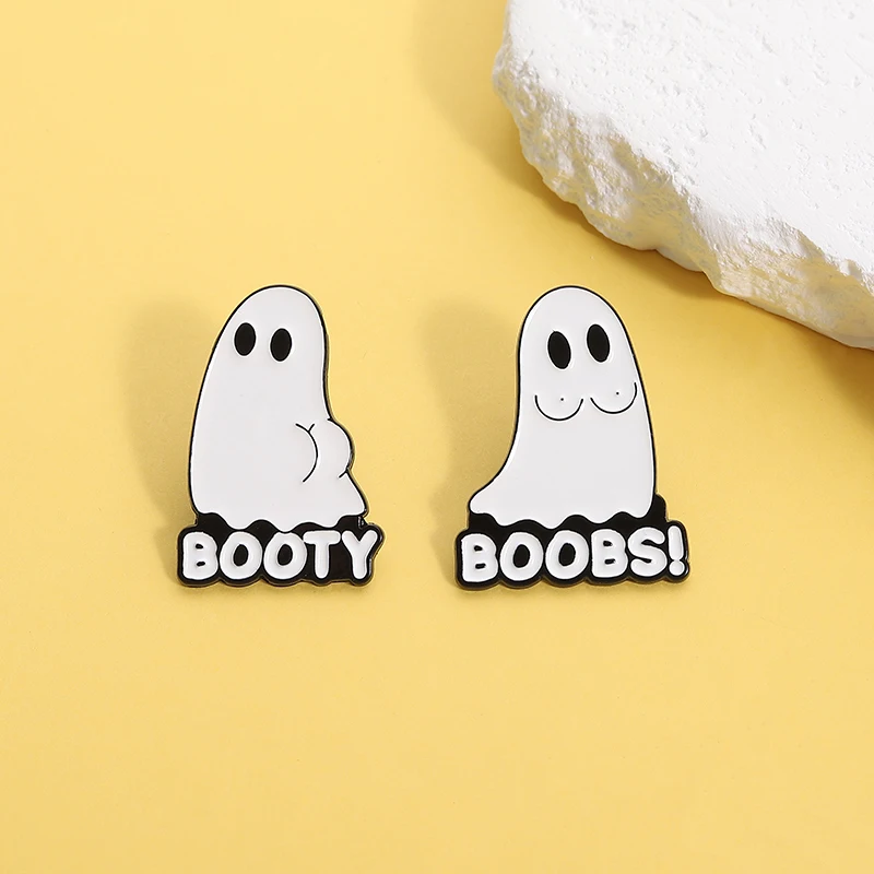 

Halloween Ghost Booty Enamel Pins Cute Boo Boobs Funny Metal Brooch Lapel Backpack Badge Fashion Jewelry Accessories Gifts