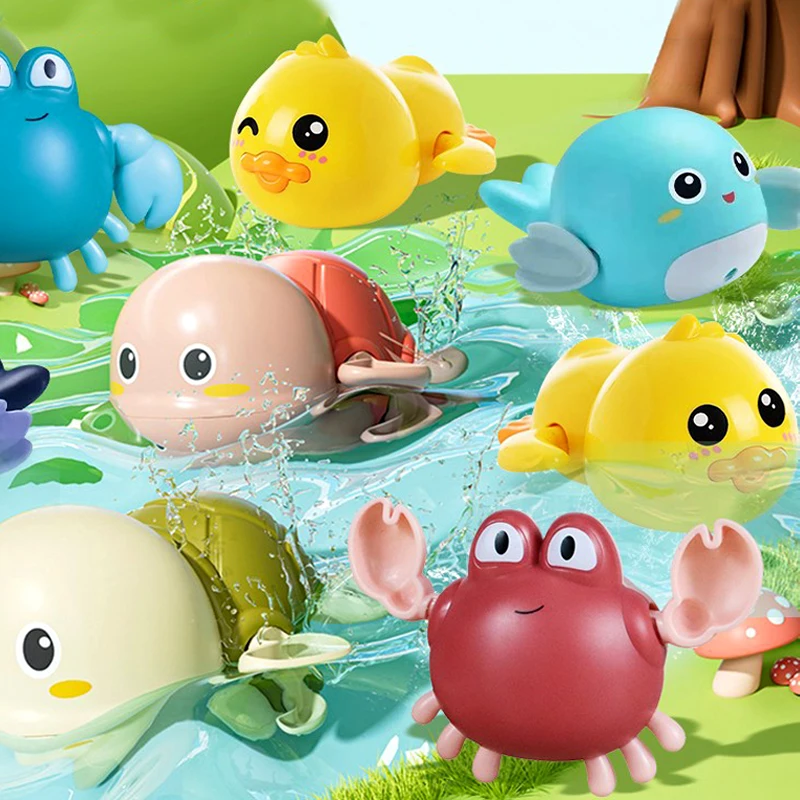 Baby Water Toys Swimming Pool Bath Ducks Crab Whale Water Game Play Classic Chain Clockwork Bathing Shower Toys for Kids