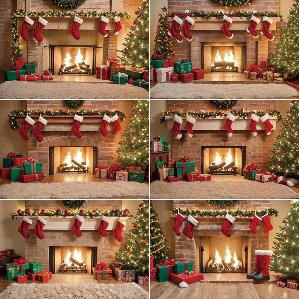 

MOON.QG 2025 Christmas Fireplace Backdrop New Year Home Decoration Background Photography Studio Child Party Shooting Back Drop