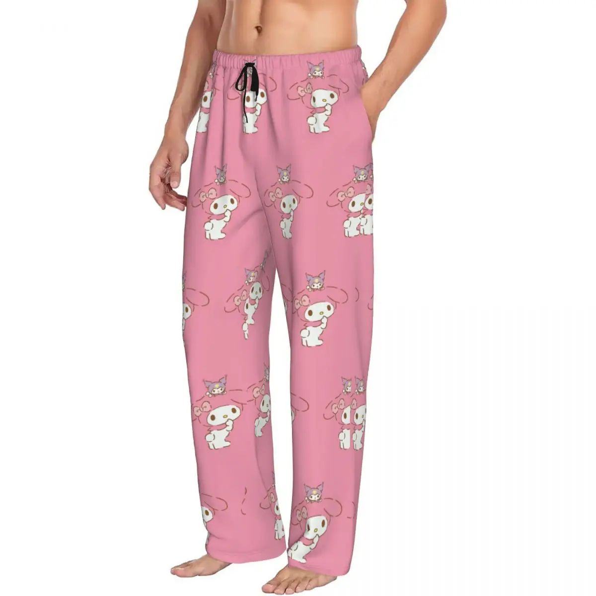 Custom Printed Men's Melody Pajama Pants Pink Rabbit Sleepwear Sleep Lounge Bottoms with Pockets