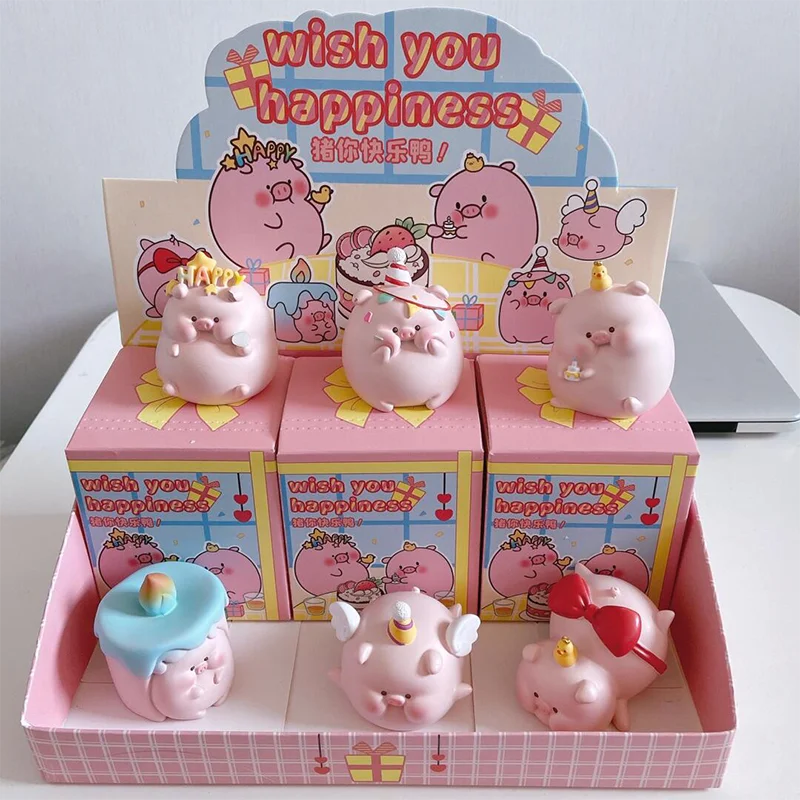 Kawaii Cure Pig Wish You Happy Blind Box Action Figure Girl Birthday Gifts Office Car Decoration Desktop Trinket Surprise Toys